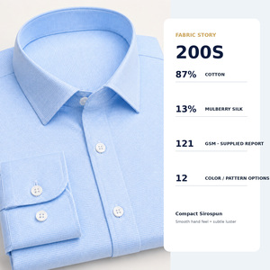 <span class=keywords><strong>Chemise</strong></span> habillée homme infroissable en coton 200S et soie de mûrier, manches longues, pour affaires et occasions formelles, OEM, marque privée, vente en gros - Product Image 3