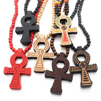 Style rétro Hommes Femmes Croix Christ En Bois Chapelet Perle Croix Pendentif Tissé Corde Collier