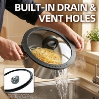 Pièces de rechange universelles écologiques pour ustensiles de cuisine : Bec verseur, trous de drainage, rebord en silicone, couvercle en verre plat compatible avec une casserole de 16 cm