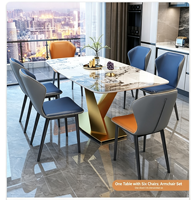 Table à manger rectangulaire en pierre frittée de luxe italienne, style marbre, avec pieds en métal pour la salle à manger à domicile ou l'hôtel