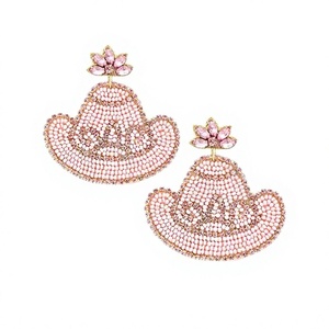 Boucles d'oreilles en perles de verre faites à la main avec motif brodé, cristal rose, bijoux pour femmes pour Halloween et Noël - Product Image 1
