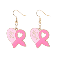 Boucles d'oreilles pendantes en gros avec ruban rose de sensibilisation au cancer du sein, émail et strass, pendentifs cœur et papillon, cadeaux de charité pour femmes