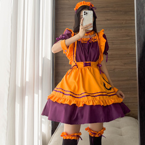 Halloween Maid Costume Women Orange Purple Embroidered Dress Anime Cosplay Role Play Fall 2023 - Product Image 4