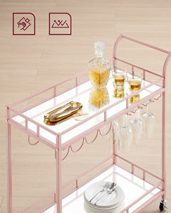 <span class=keywords><strong>VASAGLE</strong></span> Chariot <span class=keywords><strong>de</strong></span> Service d'Hôtel, <span class=keywords><strong>de</strong></span> Restaurant et <span class=keywords><strong>de</strong></span> Maison avec Plateau en Verre Rose, <span class=keywords><strong>Desserte</strong></span> <span class=keywords><strong>de</strong></span> <span class=keywords><strong>Cuisine</strong></span>, Chariot <span class=keywords><strong>de</strong></span> Bar en Métal et Verre - Product Image 4