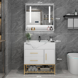 Light luxury <b>white</b> bathroom cabinet beehive glass <b>mirror</b> cabinet <b>white</b> washbasin floor-standing cabinet body - Product Image 4