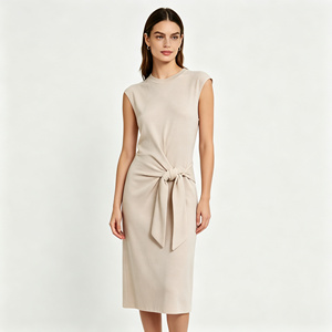 Abito Midi da <span class=keywords><strong>Donna</strong></span> Personalizzato Color Albicocca con Laccetti Frontali, Girocollo, Senza Maniche, Vestibilità Slim, Minimalista, Casual ed Elegante per l'Estate - Product Image 1