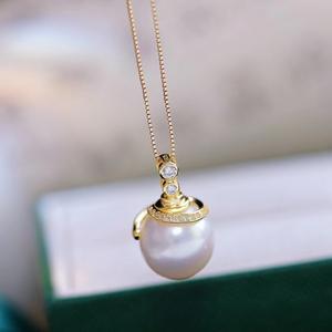 Pendentif en argent S925 WENCHI avec perles rondes de 10 à 13 mm, accessoires de perles DIY, support vide, cache-cernes, collier en jade, Chine 10594 - Product Image 1