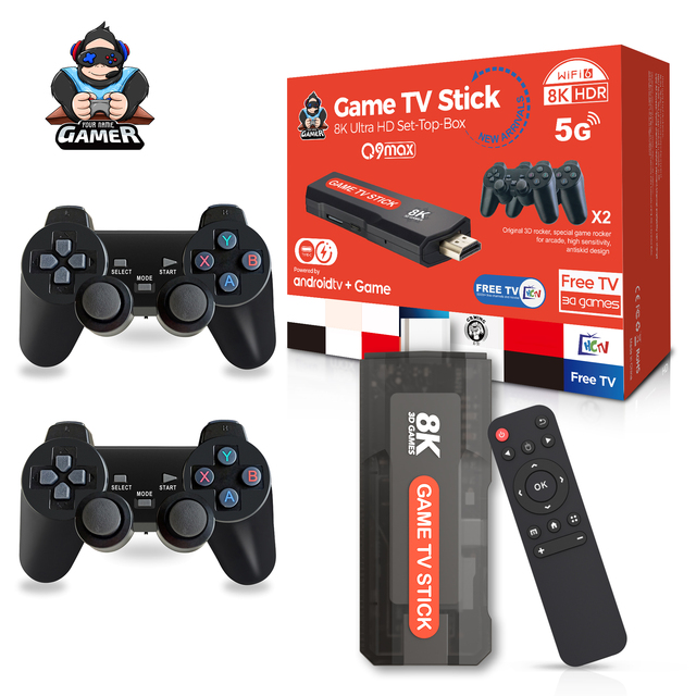 New Q9MAX 4K HD Retro Video Game Stick Classic Smart TV Console with Free Movies US/EU Plug Included