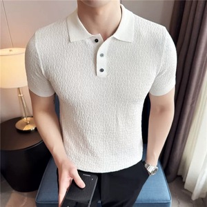 BNS Men's Ice Silk Knitted <b>Polo</b> Shirt Solid Color Short Sleeve Breathable Comfortable Summer Wear <b>White</b> Black Coffee - Product Image 1
