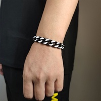 VEROMCA Bracelet cubain en acier inoxydable peint noir pour homme, Design Hip Hop, chaîne cubaine, Bracelet en acier titane