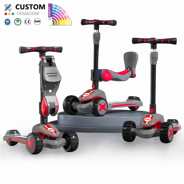 Children's Scooter Kids 3 PU Light up Wheels Foldable Baby Kids Kick Scooter 3 in 1 With Removable Seat and Rear Brake