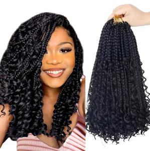 Venta al por mayor sintético prelooped Bob desordenado diosa Locs caja río trenzas ganchillo bohemio pelo con rizado Ombre Borgoña - Product Image 1