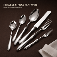 Ensemble de couverts en acier inoxydable 304, manche en forme de larme, 6 pièces, poli miroir, qualité alimentaire, réutilisable pour les mariages, les banquets, la maison et la cuisine