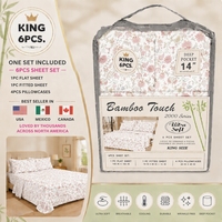 Lot de 6 draps unis en bambou 100 % toucher doux, avec poches profondes, pour lits Queen et King Size