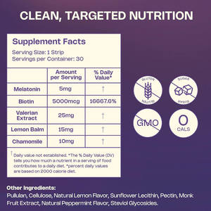 OEM/ODM Bandes buvables de biotine et mélatonine pour le sommeil, pour la santé de la peau et des ongles des adultes - Complément alimentaire naturel végétalien - Product Image 2