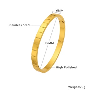 Wholesale Custom 18K Gold Plated Stainless Steel Unisex Engraved Geometric Trendy Fashion <b>Bangle</b> - Product Image 4