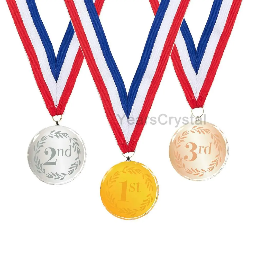 Pemenang Gaya Penjualan Laris Medali Kristal Kaca Emas Disesuaikan dengan Pita
