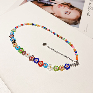 Flower <b>Beaded</b> Necklace Women's Acrylic Resin Colorful Casual Everyday Wearing Jewelry <b>Silver</b> Plated Chain - Product Image 2