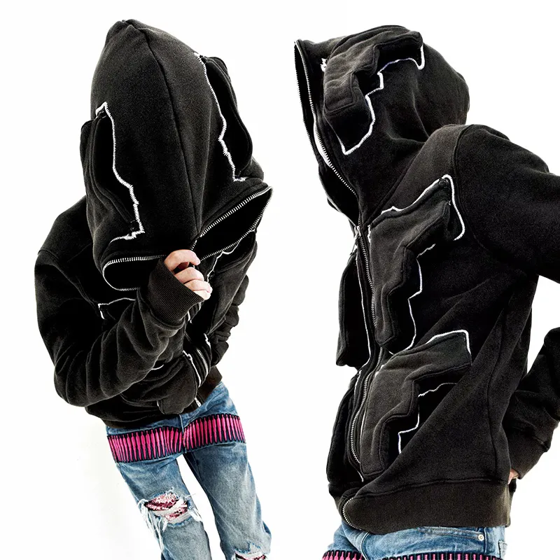custom logo streetwear heavyweight cotton full face zip hoodie