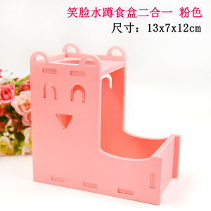 กล่องใส่น้ำและอาหารสัตว์เลี้ยง 2 ใน 1 เครื่องป้อนอัตโนมัติ PVC สำหรับหนูแฮมสเตอร์พร้อมดีไซน์หน้ายิ้มสีทึบทรงสี่เหลี่ยม - Product Image 3