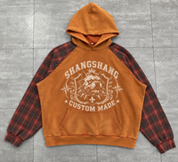 Fabricants de vêtements sur mesure : Sweats à capuche raglan en coton French Terry épais, coupe oversize et carrée, avec impression DTG et blocs de couleur à carreaux
