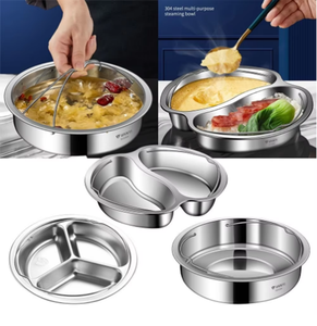 Ustensile de cuisine empilable avec poignée, bol rond, panier vapeur, assiette à dîner, plaque vapeur en acier inoxydable, plateau divisé - Product Image 3