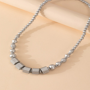 Collar Elástico de Cuentas Geométricas Plateadas, Forma Irregular, Accesorio de Moda, Estilo Hip Hop - Product Image 1
