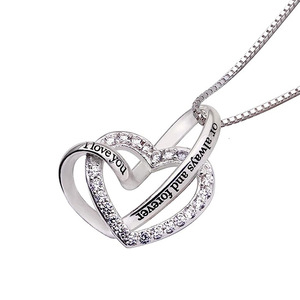 Collana con Doppio Ciondolo a Cuore per Donne, Gioiello di Moda con Pietre Scintillanti e Incisioni, Idea Regalo - Product Image 2