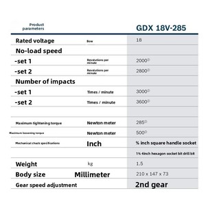 <span class=keywords><strong>Atornillador</strong></span> de Impacto <span class=keywords><strong>Bosch</strong></span> sin Escobillas de <span class=keywords><strong>18V</strong></span> con Alto Torque GDX18V-285, Llave de Impacto con Función de Regulación de Velocidad, Hecho en China - Product Image 5