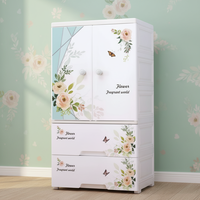 Armoire bébé à 5 niveaux à motif floral avec tiroir, étagère empilable en plastique, commode pliable avec roulettes pour la cuisine