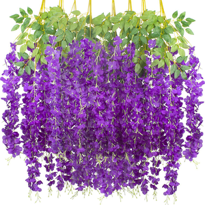 V-1354 Grappes de fleurs artificielles de glycine simulée 110 cm Rose, Glycine artificielle suspendue pour décoration de mariage et de fête - Product Image 2