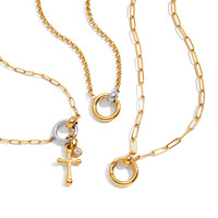 Collier pendentif MECYLIFE étanche en acier inoxydable plaqué or 18 carats, bicolore, double cercle, cœur et croix, à faire soi-même