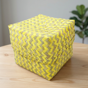 <b>Square</b> Natural Palm Leaf Modern Vietnam Eco-Friendly Stackable Multi-Purpose Storage <b>Baskets</b> Set Decorative Boxes Yellow Weave - Product Image 6