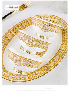 Meilleures ventes - Service de table en porcelaine fine de Jingdezhen, 60 pièces, style occidental, mosaïque dorée - Product Image 6