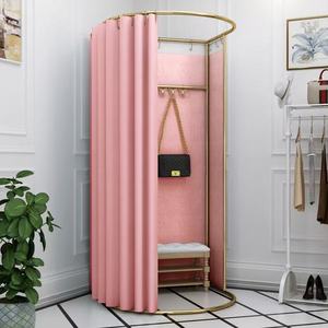 ZAQuality Portable <b>Pink</b> Curtain Gold Frame <b>Stool</b> Shop Fitting Booth Apparel Display Rack Dressing Stand for Australian Retailers - Product Image 1