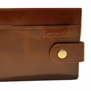 กระเป๋าสตางค์หนังแท้สำหรับผู้ชายสไตล์วินเทจประดับด้วยผ้าโพลีเอสเตอร์ความยาวแบบปักลวดลายเรขาคณิต - Product Image 1