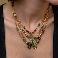 Collier ras du cou ethnique en perles de pierre naturelle avec pendentif en pierre précieuse tendance style INS et chaîne en acier inoxydable