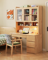 Bureau en bois massif avec bibliothèque et étagère intégrées, ensemble de table d'étude pour enfants, bureau d'écriture pour étudiants pour chambre à coucher et usage domestique
