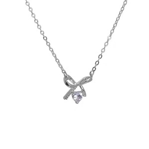 Butterfly Heart Bow Pendant Necklace Women's Zirconia Clavicle Chain Party Jewelry Zinc Alloy Prong Setting XL-215 - Product Image 3