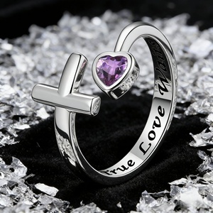 Anillo Ajustable PK 2026 <span class=keywords><strong>True</strong></span> Love Waits con Cruz en Forma de Corazón, Tungsteno Electrochapado con Circonita Azul, Regalo de Joyería para Mujer - Product Image 4