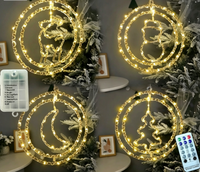 Lumières de Noël 3D suspendues en forme de lune, de rennes et de flocons de neige, alimentées par piles, 8 modes, pour les fêtes de Noël, les fenêtres, la maison, la décoration de la chambre