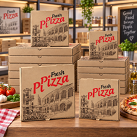 Boîte à pizza jetable personnalisée pour restaurant, en carton ondulé, motif ville, avec languette de fermeture frontale, pour livraison de repas frais à emporter