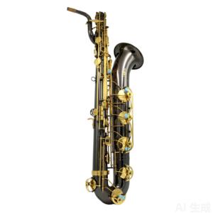 Saxofón barítono en Mi bemol, cuerpo niquelado negro, llaves lacadas en oro, latón, para interpretación profesional, marca Eastern Music. - Product Image 1