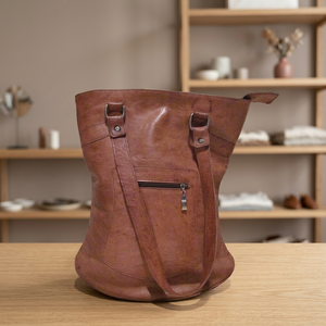 Genuine Leather Women's Tote Bag Classic Style <b>Soft</b> Handle Zipper Closure Durable Multi-Function Brown - Product Image 5