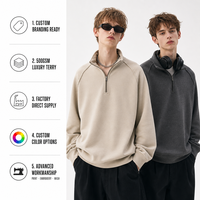 Service OEM – Sweat-shirt Homme 500 GSM à Col Zippé, Style Minimaliste Old Money, Coupe Boxy, Manches Raglan – Fournisseur