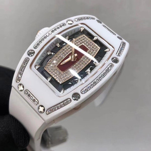 Nuevo Reloj 2026 RM007 de Cerámica Blanca, Reloj Estilo Barril de Vino, Reloj de Alta Calidad para Mujer con Incrustaciones de Diamantes - Product Image 1