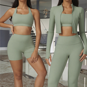 Ropa Deportiva Personalizada, Ropa Deportiva Activa para Mujer, Conjunto de Yoga de 3 Piezas con Chaqueta de Manga Larga, Conjunto de Yoga al por Mayor, Ropa de Gimnasio y Yoga - Product Image 1