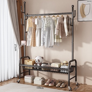 Мобильная металлическая вешалка для одежды для спальни и балкона, 60/80 см, прочная, многофункциональная, с крючками и корзиной для хранения - Product Image 4