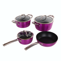 Casseroles antiadhésives de 18cm pour la cuisine domestique avec couvercle en verre durable Nouveau design Revêtement métallique Batterie de cuisine pour les cuisines domestiques