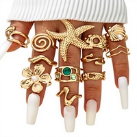 Breites C-förmiges offenes Ringset mit Spiralmuster, hohl, vergoldet, Damenschmuck im Vintage-Stil, Legierung mit natürlichem Zirkonstein, Großhandel